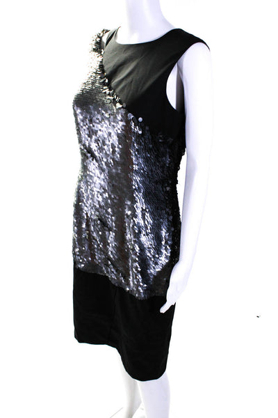 Reiss Womens Black Gray Sequins Crew Neck Sleeveless Shift Dress Size 8