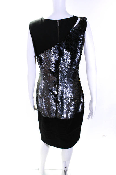 Reiss Womens Black Gray Sequins Crew Neck Sleeveless Shift Dress Size 8