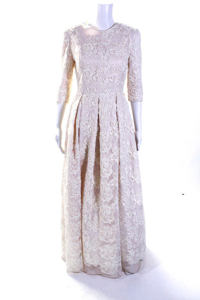 Peggy Jennings Womens Pink Textured Crew Neck Long Sleeve Gown Dress Size S