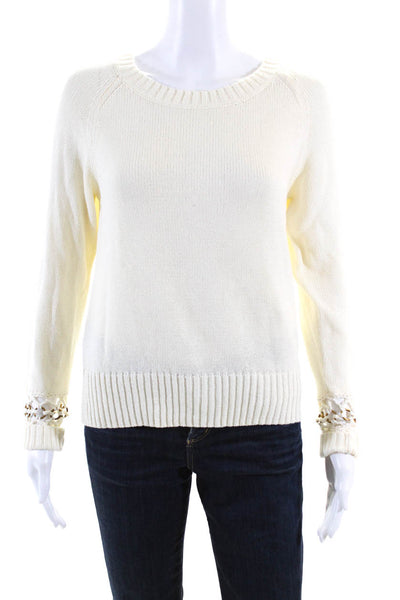 A.L.C. Womens Knit Ring Long Sleeves Pullover Sweater White Cotton Size Small