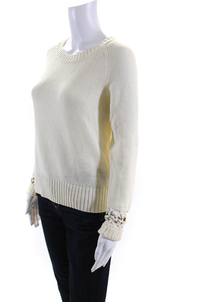 A.L.C. Womens Knit Ring Long Sleeves Pullover Sweater White Cotton Size Small