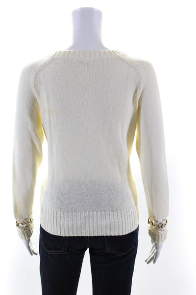 A.L.C. Womens Knit Ring Long Sleeves Pullover Sweater White Cotton Size Small