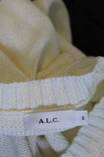 A.L.C. Womens Knit Ring Long Sleeves Pullover Sweater White Cotton Size Small