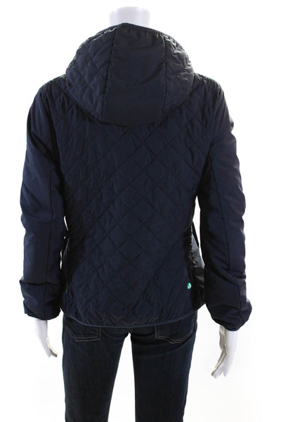 Save The Duck Womens Quilted Full Zipper Hooded Jacket Navy Blue Size Small