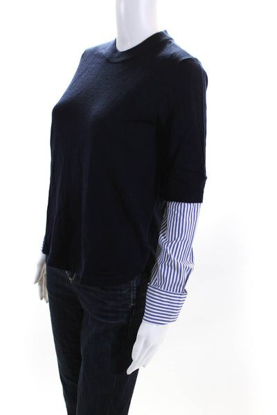 Veronica Beard Womens Striped Sleeves Sweater Navy Blue Wool Size Small