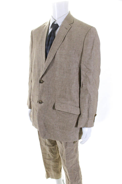 Murano Mens Linen Collared Long Sleeve Blazer Pants Suit Set Beige Size XL 36