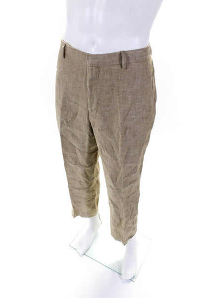Murano Mens Linen Collared Long Sleeve Blazer Pants Suit Set Beige Size XL 36