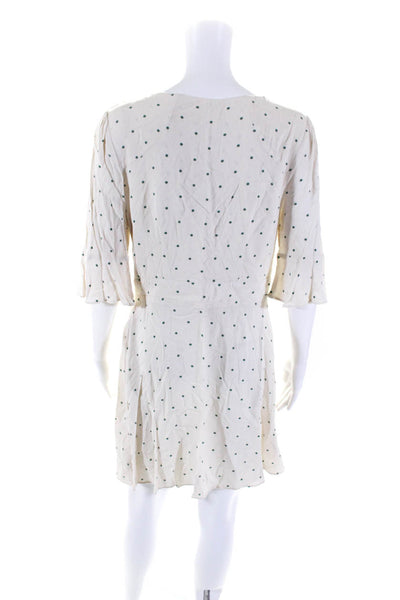 Free People Womens Polka Dot Scoop Neck Tie Short Sleeve Mini Dress Beige Size 8