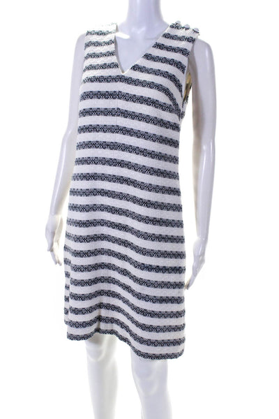 J Crew Womens Cotton Tweed Sleeveless V-Neck Sheath Dress White Blue Size 4