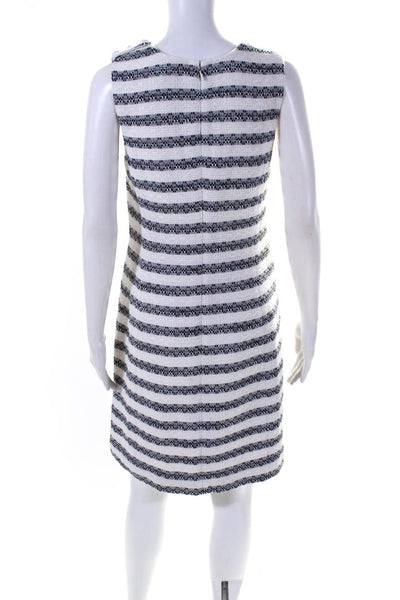 J Crew Womens Cotton Tweed Sleeveless V-Neck Sheath Dress White Blue Size 4