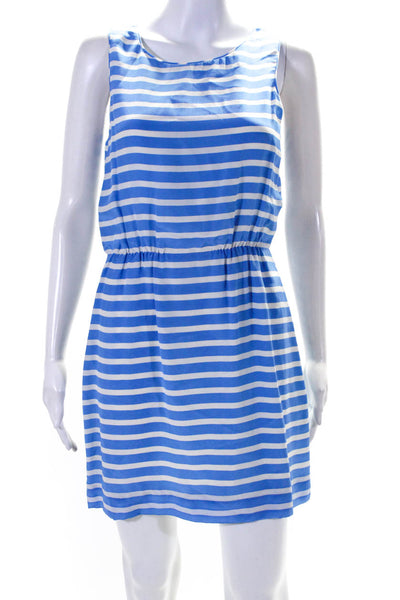 J Crew Womens Striped Print Ruched Waist Lined Tank Dress Blue White Size 4