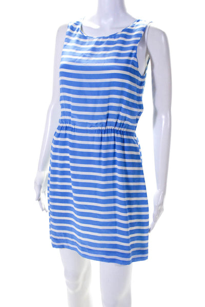 J Crew Womens Striped Print Ruched Waist Lined Tank Dress Blue White Size 4