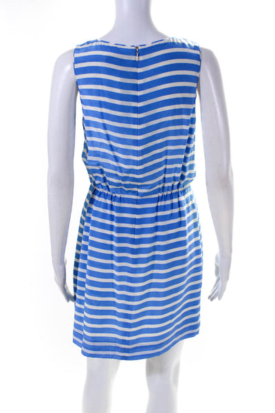 J Crew Womens Striped Print Ruched Waist Lined Tank Dress Blue White Size 4