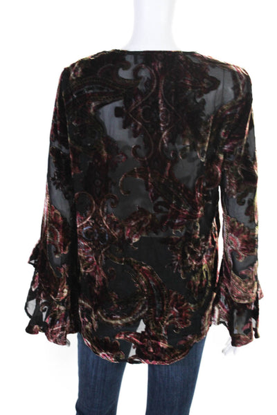 Fifteen Twenty Womens Paisley Print V Neck Blouse Black Red Size Small