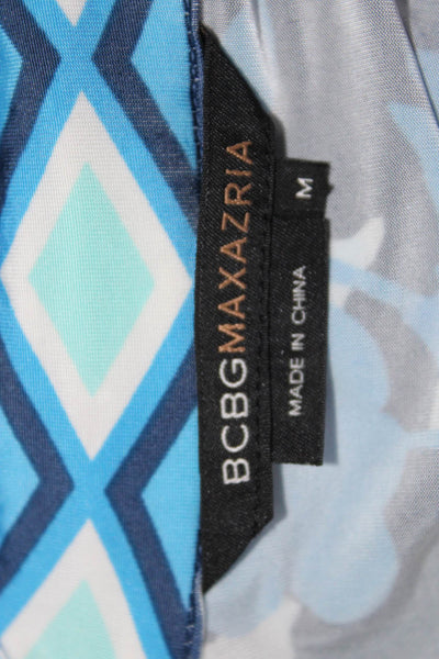 BCBG Max Azria Womens Floral Print Long Sleeves Belted Dress Blue Size Medium