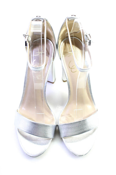 Sam Edelman Womens Metallic Leather Open Toe Ankle Strap Heels Silver Size 7.5