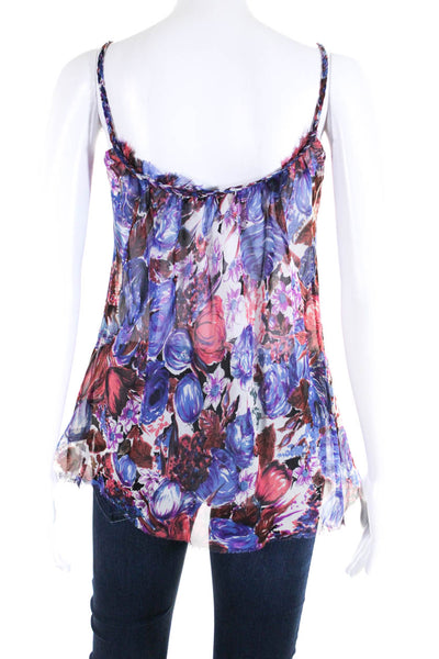 Rebecca Beeson Womens Silk Crepe Floral Sequin V-Neck Tank Top Purple Size S