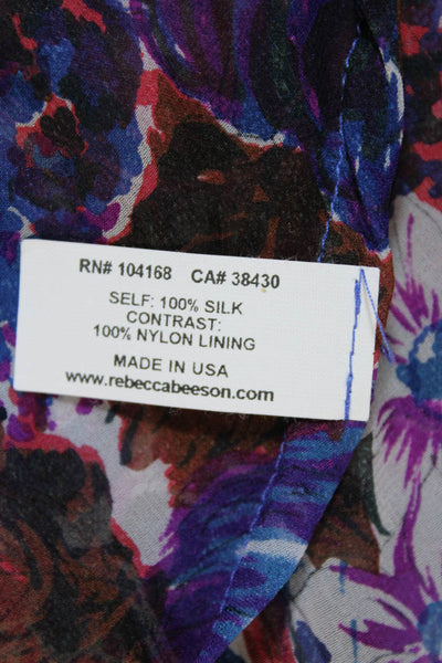 Rebecca Beeson Womens Silk Crepe Floral Sequin V-Neck Tank Top Purple Size S