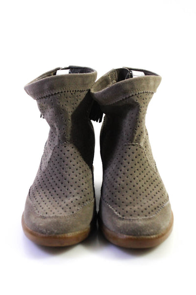 Isabel Marant Womens Perforated Suede Zip Up Tassel Wedge Boots Gray Size 39 9