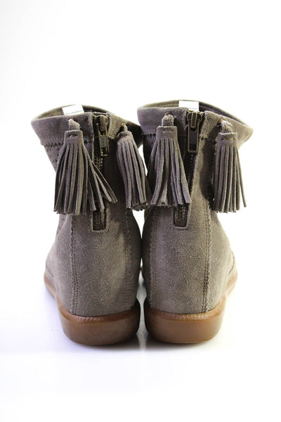 Isabel Marant Womens Perforated Suede Zip Up Tassel Wedge Boots Gray Size 39 9