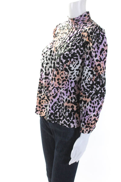 Veronica Beard Womens Silk Animal Print Long Sleeve Blouse Top Purple Size 0