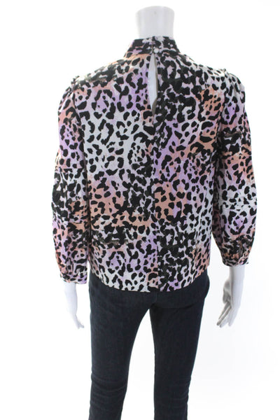 Veronica Beard Womens Silk Animal Print Long Sleeve Blouse Top Purple Size 0