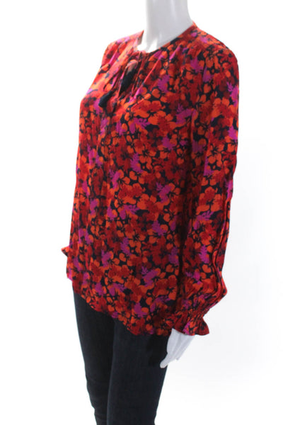 10 Crosby Derek Lam Womens Floral Long Sleeve Pullover Blouse Top Orange Size 0