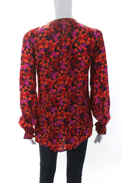 10 Crosby Derek Lam Womens Floral Long Sleeve Pullover Blouse Top Orange Size 0