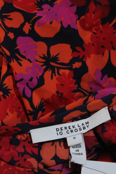 10 Crosby Derek Lam Womens Floral Long Sleeve Pullover Blouse Top Orange Size 0