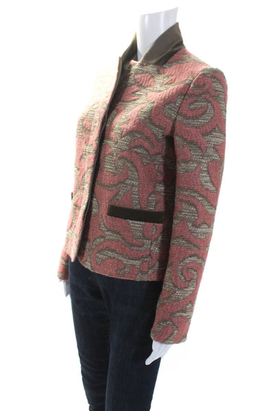 Etro Milano Womens Textured Collared Button Up Blazer Jacket Pink Size 44