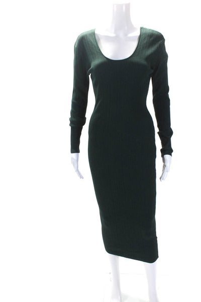 Ronny Kobo Women's Scoop Neck Long Sleeves Bodycon Midi Dress Green Size M