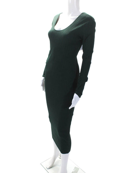 Ronny Kobo Women's Scoop Neck Long Sleeves Bodycon Midi Dress Green Size M