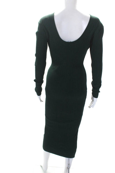 Ronny Kobo Women's Scoop Neck Long Sleeves Bodycon Midi Dress Green Size M