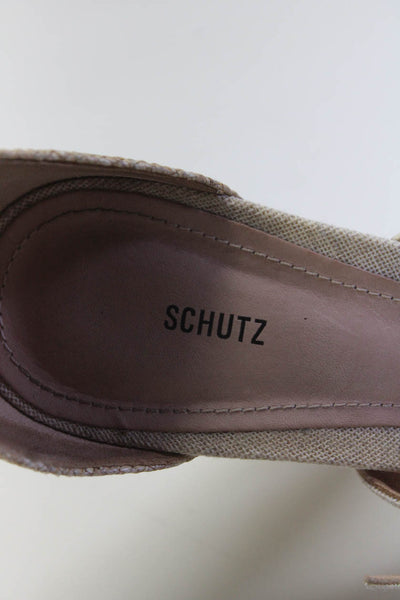 Schutz Women's Open Toe Strappy Block Heels Buckle Sandals Beige Size 6