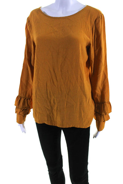 Massimo Dutti Womens Round Neck Long Sleeve Pullover Blouse Top Yellow Size M