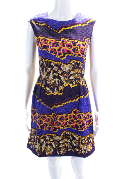 PETER PILOTTO Womens Abstract Satin Sleeveless Sheath Dress Purple Gold Size 4