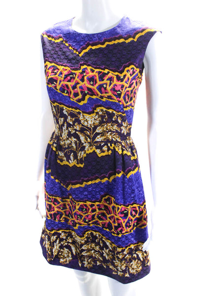 PETER PILOTTO Womens Abstract Satin Sleeveless Sheath Dress Purple Gold Size 4