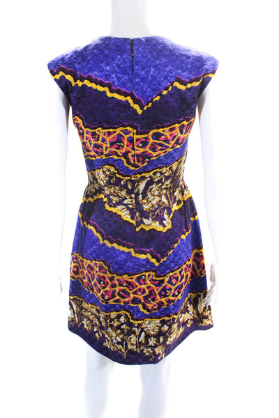 PETER PILOTTO Womens Abstract Satin Sleeveless Sheath Dress Purple Gold Size 4