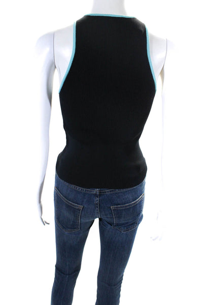 3.1 Phillip Lim Womens Ribbed Knit 1/2 Zip Up Sleeveless Top Navy Blue Size S