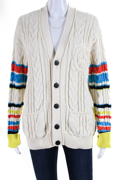 Barrow Women's V-Neck Long Sleeves Button Up Cable Knit Cardigan Beige Size S