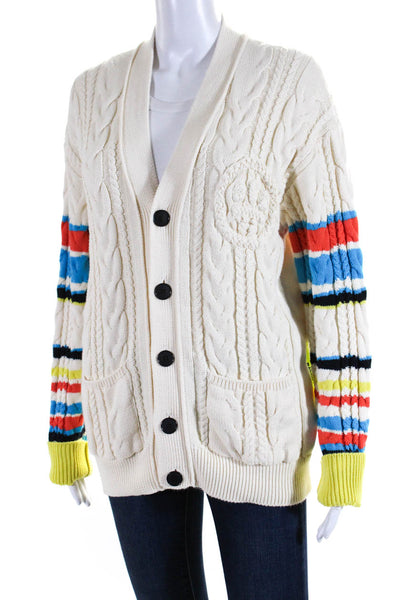 Barrow Women's V-Neck Long Sleeves Button Up Cable Knit Cardigan Beige Size S