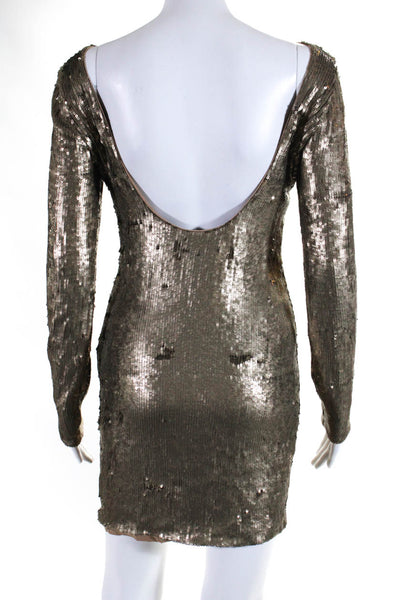 Haute Hippie Women's Scoop Back Long Sleeves Sequin Mini Dress Gold Size S