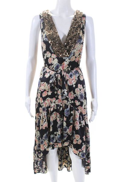 Gryphon New York Women's V-Neck Sleeveless Hi-Lo Hem Floral Maxi Dress Size S