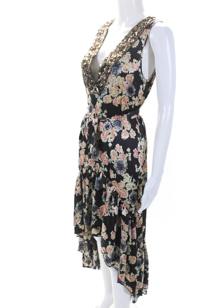 Gryphon New York Women's V-Neck Sleeveless Hi-Lo Hem Floral Maxi Dress Size S