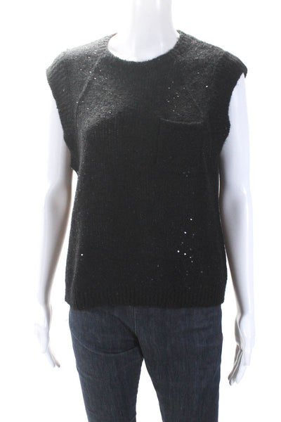 ATM Women's Round Neck Sleeveless Sequin Pullover Sweater Black Size M