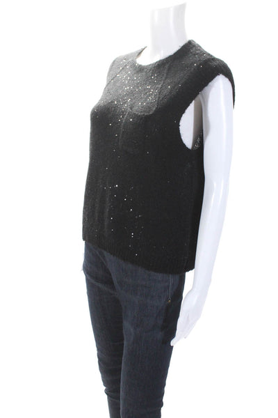 ATM Women's Round Neck Sleeveless Sequin Pullover Sweater Black Size M