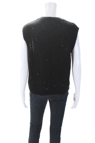 ATM Women's Round Neck Sleeveless Sequin Pullover Sweater Black Size M