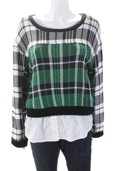 Sea Women's Round Neck Long Sleeves  Pullover Plaid Sweater Size 8