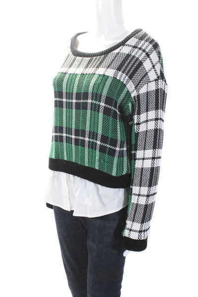 Sea Women's Round Neck Long Sleeves  Pullover Plaid Sweater Size 8