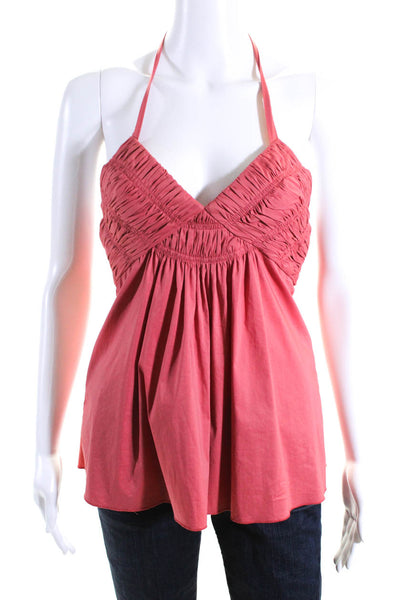 BCBGMAXAZRIA Womens Gathered Halter Tie Back Blouse Fuschia Size XS